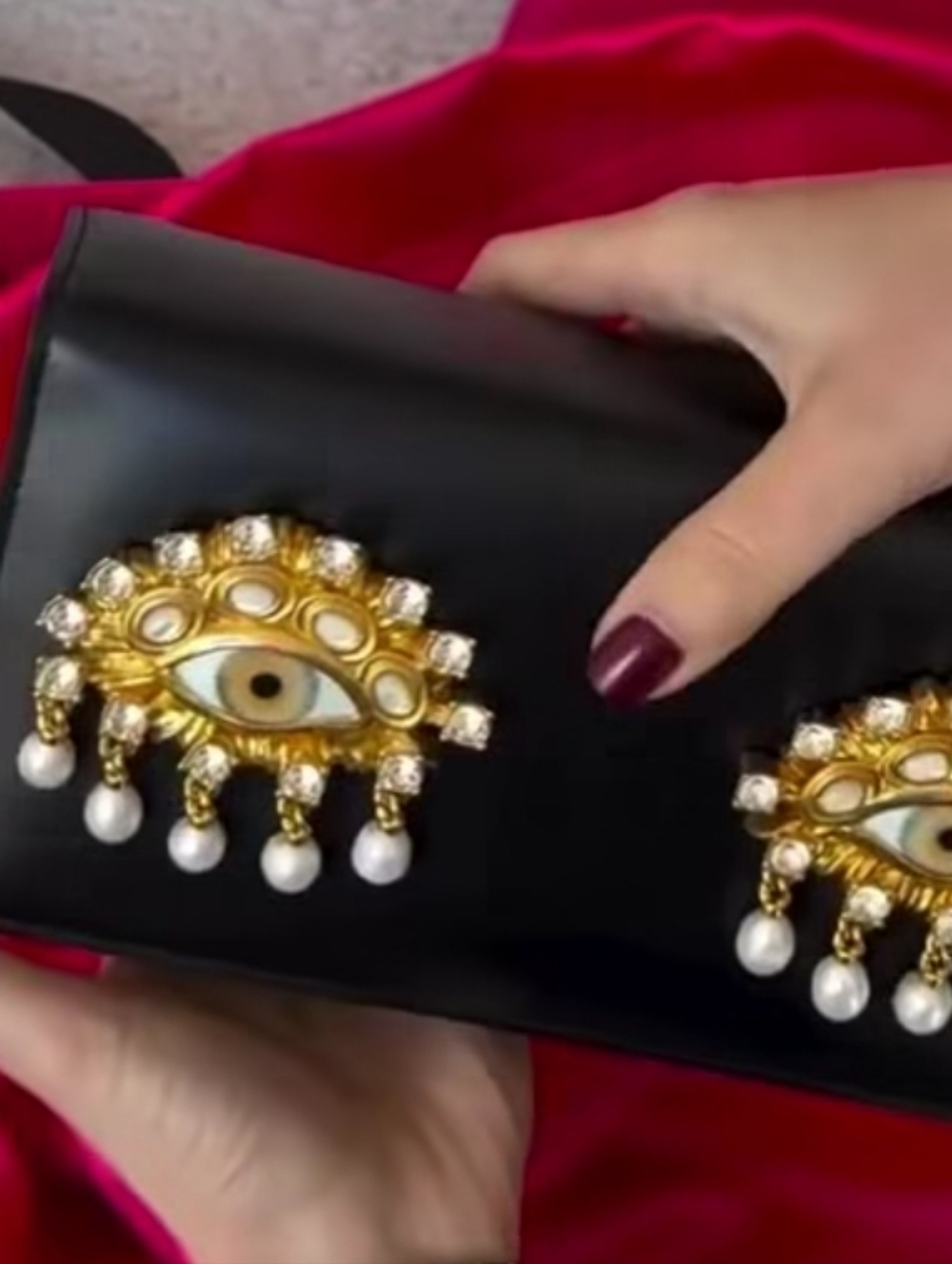 Schiaparelli Crystal Eyes Clutch Cross Body Leather Bag